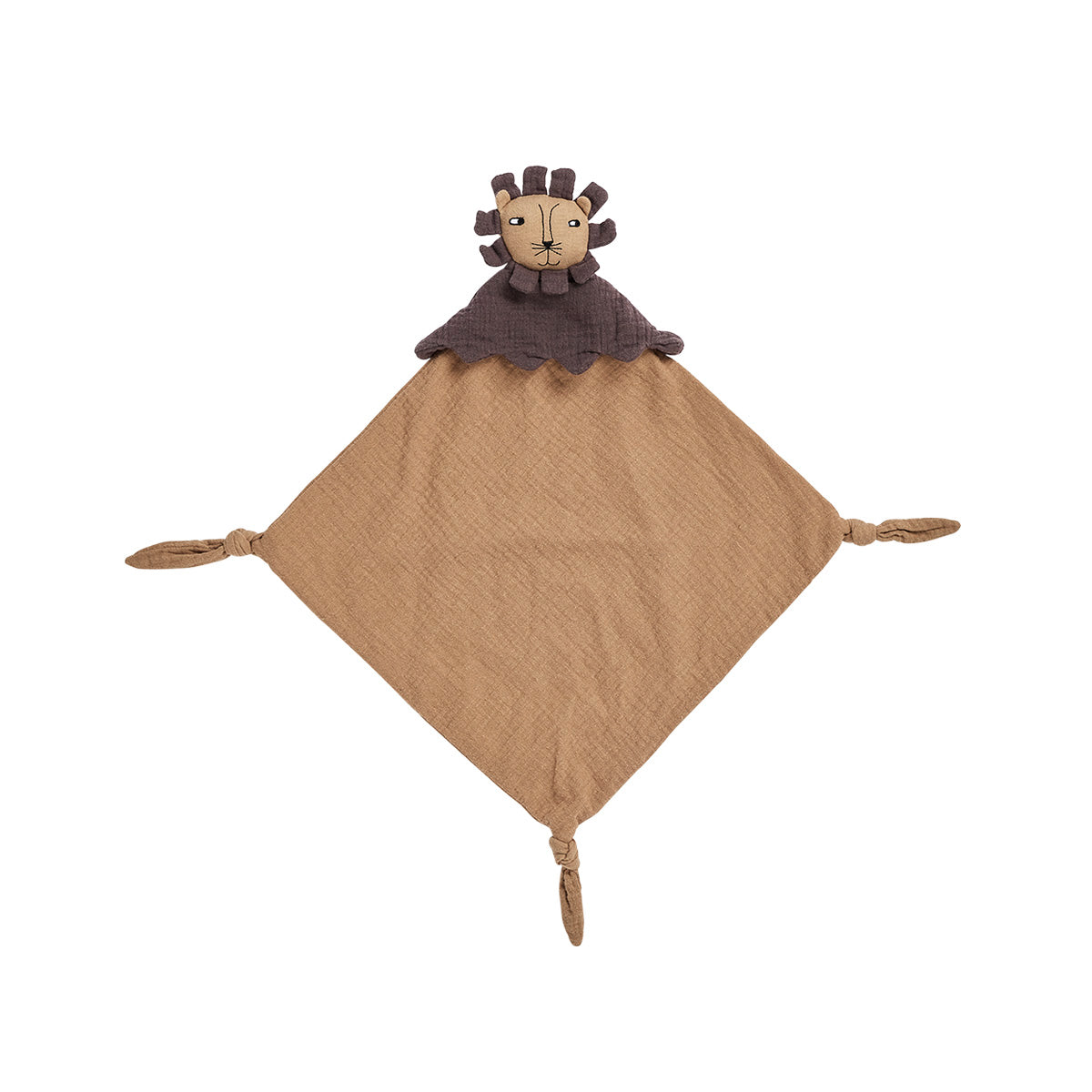 Doudou lion marron en coton biologique H38x36cm