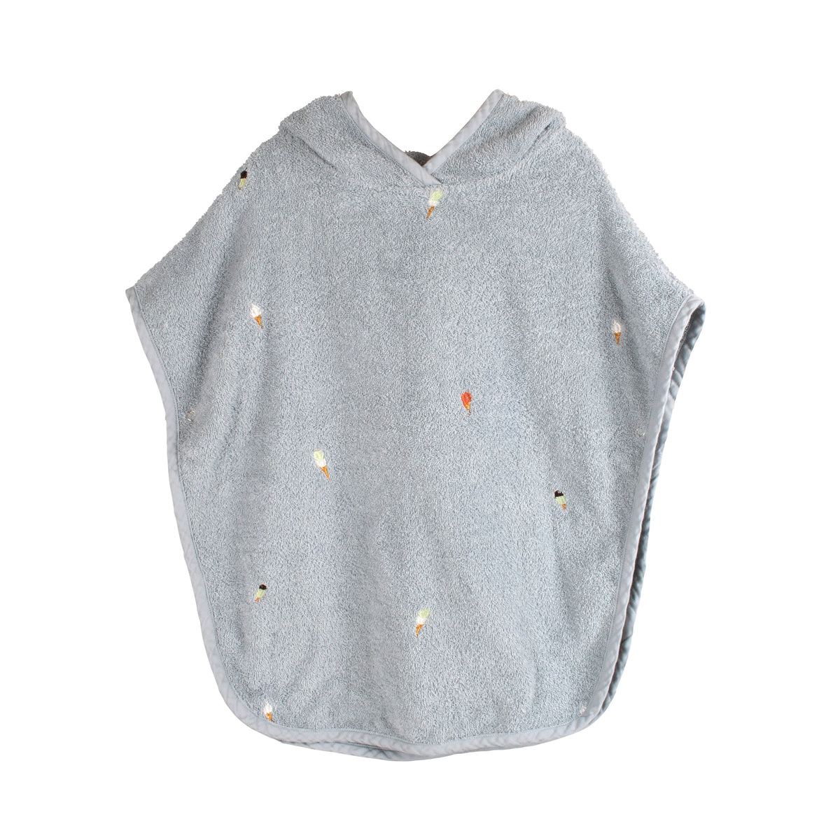 Poncho de plage brodé GOTS - Bleu perle